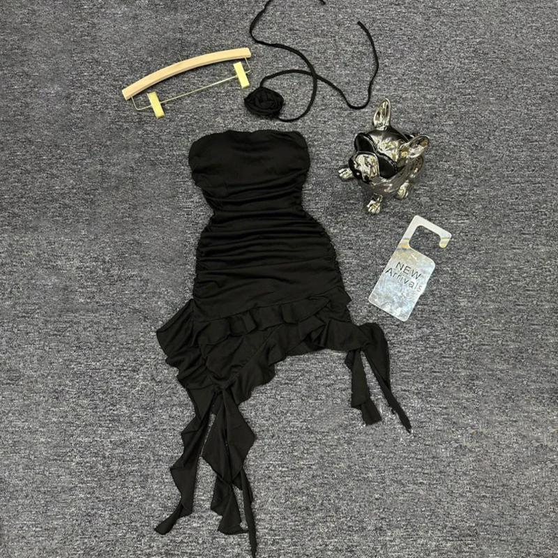 Product Introduction of Sexy Irregular Strapless Black Dress Women Summer Backless Ruffles Dresses 22