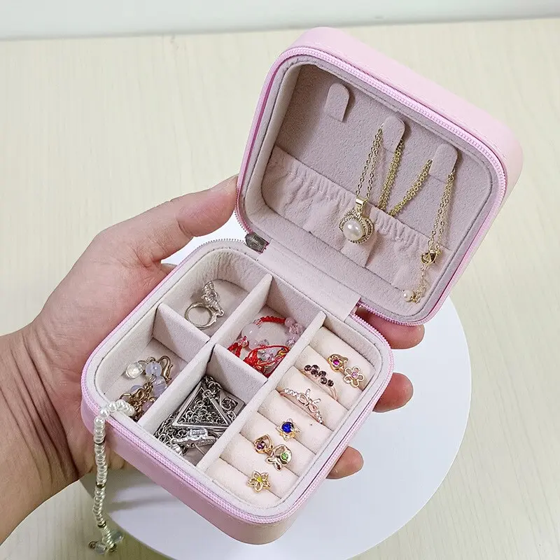 Hộp Đựng Đồ Trang Sức, Kích Thước Nhỏ, Cầm Tay, Thích Hợp Cho Gia Đình Và Du Lịch, Hộp Đựng Bông Tai Và Vòng Cổ, Dành Cho Phụ Nữ, Hộp Sắp Xếp Nhẫn, Làm Bằng Da PU, Hộp Trưng Bày 3