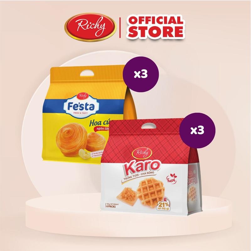 Combo 6 Bánh Mì Tươi Hoa Cúc Ngàn Lớp Fe'st và Bánh Trứng Tươi Chà Bông Karo