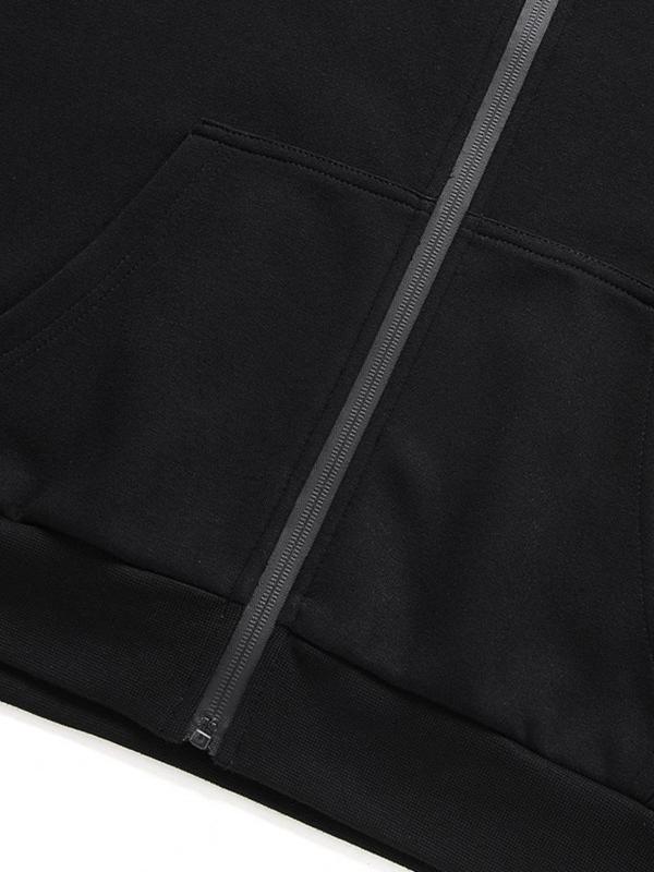Men's Plain Zipper Jacket Without Top, Long Sleeve Stand Collar Zip Up Jacket Kangaroo Pocket Design, Black Casual Coat Outerwear for Spring & Fall, Men's Clothing 3