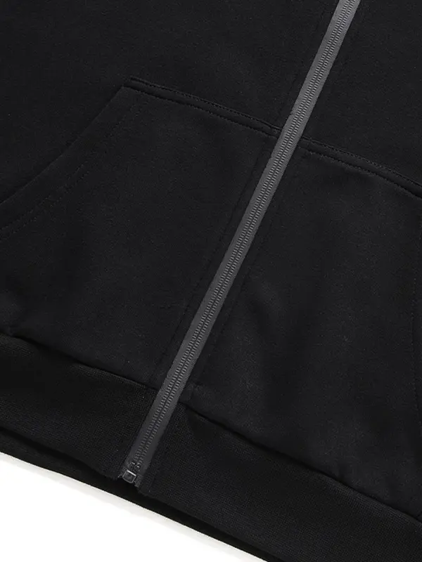 Men's Plain Zipper Jacket Without Top, Long Sleeve Stand Collar Zip Up Jacket Kangaroo Pocket Design, Black Casual Coat Outerwear for Spring & Fall, Men's Clothing 3