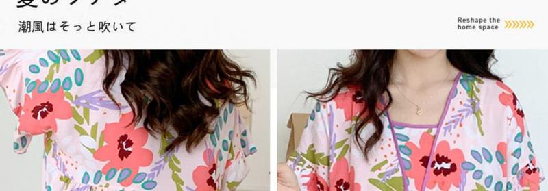 Product Introduction of Baju Tidur Musim Panas, Rekaan Bunga, Lengan Pertengahan, Saiz Besar, Untuk Wanita, Sesuai untuk 100.00kg Gadis Nipis dan Longgar, Pakaian Rumah Sutera Kapas 9