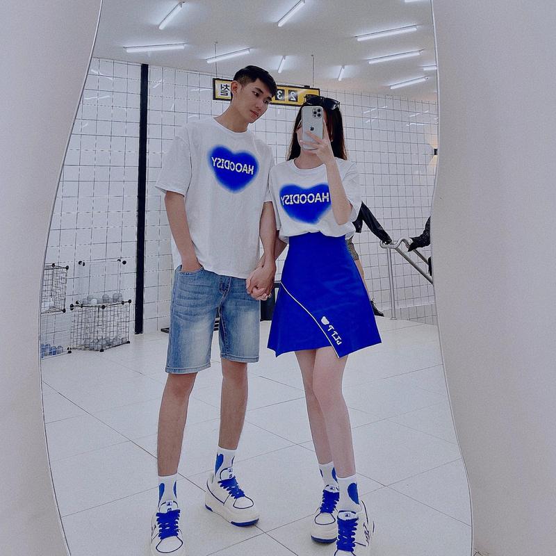 Áo Cặp Đôi Nam Nữ Couple Unisex Form Rộng Hình Trái Tim In Chữ Chất Liệu Cotton Quảng Châu Cao Cấp HAPPYLOVE H005 1