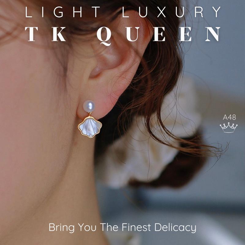  【A48 Bông tai ngọc trai nước ngọt thật Trang sức phụ kiện nữ thiết kế phong cách Light luxury- TK QUEEN Accessories 