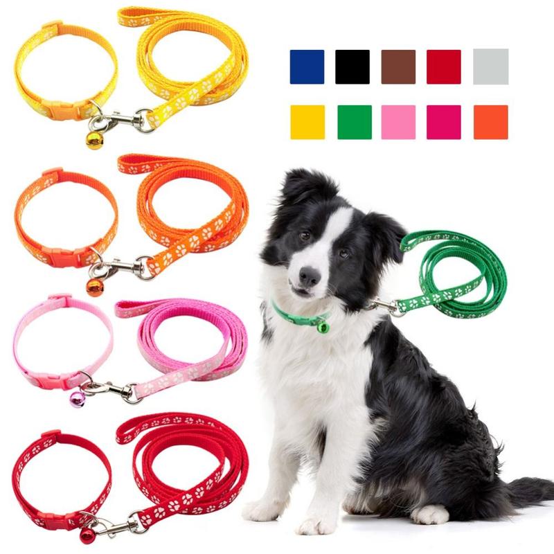 Cute Dog Paw Print Pet Traction Rope Adjustable with Collar Puppy ...