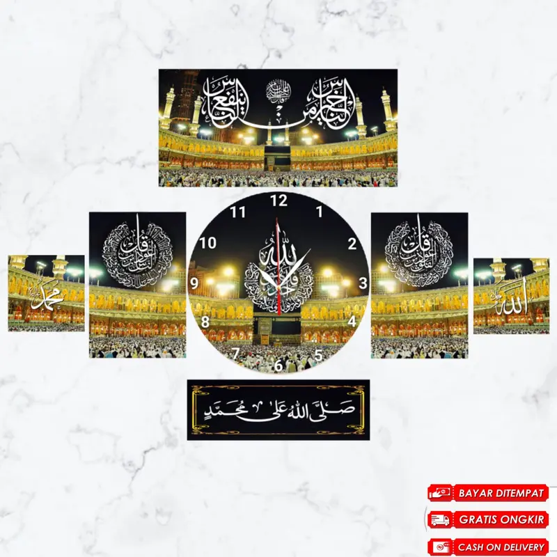 Jam Dinding Kaligrafi Bulat Modern - 1 SET isi 6pcs kayu 5