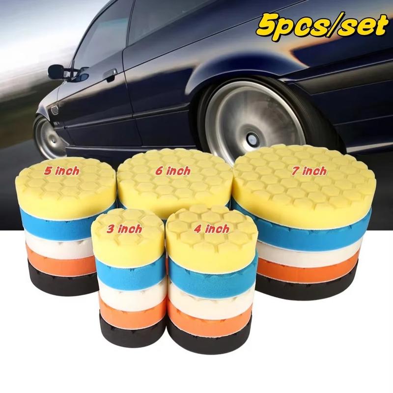 5pcs/Set Easy to Use 3/4/5/6/7 Inch Car Polishing Pad Kit Circular Self-Adhesive Auto Car Buffing Pad Set Reusable Polisher Waxing Pads for Car Polisher Dril 0