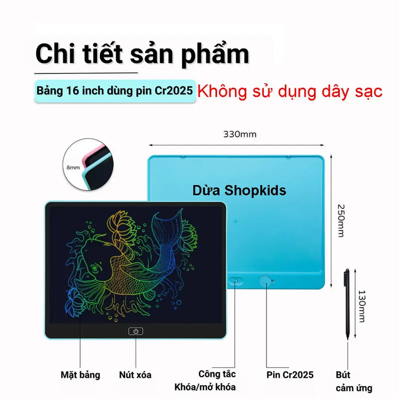 [16 Inch] Bảng Viết Tự Xóa 16 Inch Đa Sắc Bảng Vẽ Tự Xóa Thế Hệ Mới Thông Minh Bảng LCD Tự Xóa 12 inch, 13 inch, 16 Inch - Dừa Shopkids 4