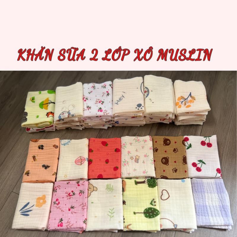 [TẶNG 5 khăn sữa ] Set 20 chiếc Khăn sữa 2 lớp muslin 1 mặt hoạ tiết 27x27 (cm) khăn mặt  em bé