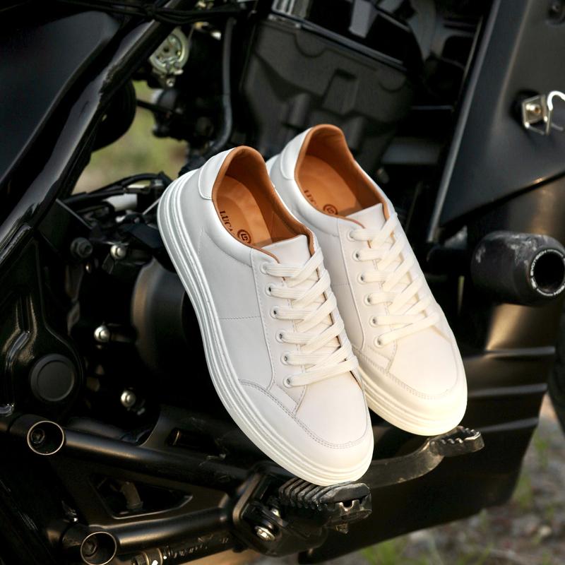 Giày Nam Sneaker LC2101 White - Lucas Shoes, Da bò thật,Đế Bằng Cao Su khâu, phong cách thể thao, năng động thoải mái, Bảo hảnh 1 năm