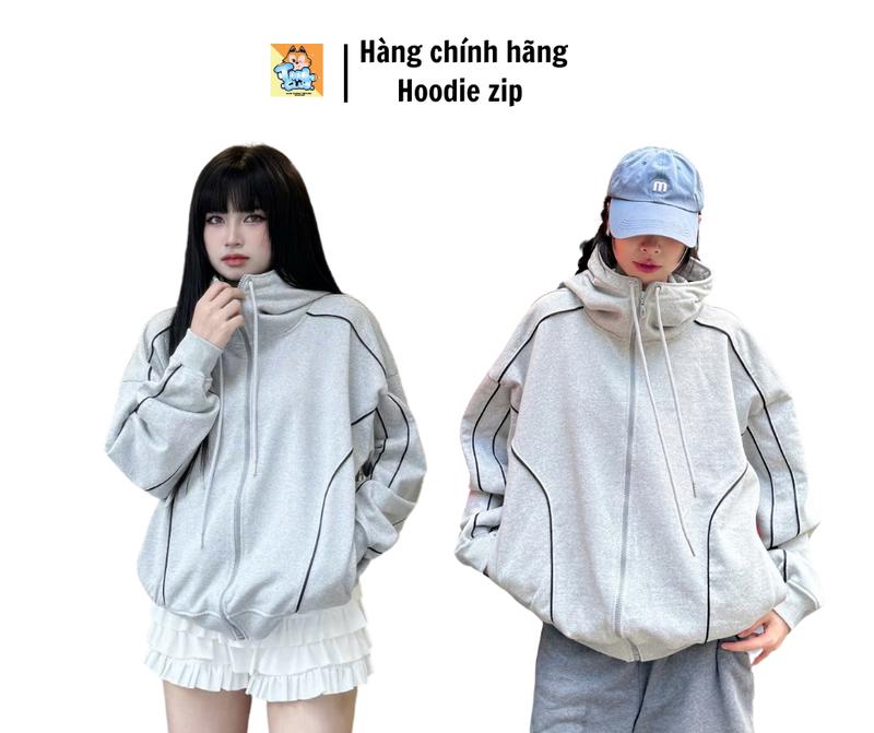 Tarbo.Club - Hoodie Zip Thêu -  Áo Khoác Nỉ Khoá Kéo Cổ Cao    Thời Trang Nam Nữ Unisex Top Có Túi áo  khoác Women boxy
