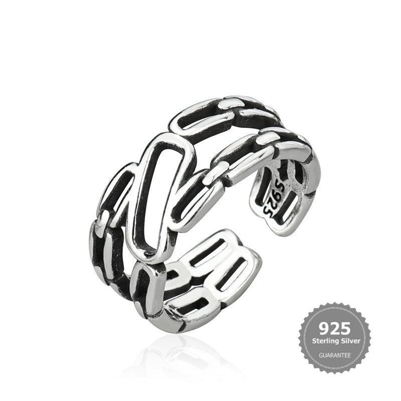 Nhẫn Thanh Lịch Bằng Bạc S925 Nhẫn Đơn Giản Có Thể Điều Chỉnh Cổ Điển Phong Cách Instagram Thời Trang 0