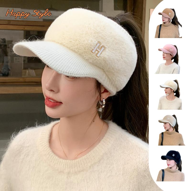 Mũ Len Hở Chóp Nón Lưỡi Trai Nửa Đầu Lông Chữ H Giữ Ấm Mùa Đông Form Unisex Nam Nữ N174 Cao Su