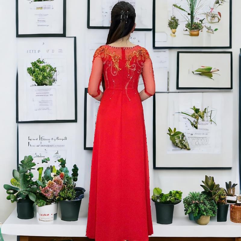 Áo dài dạ hội trung niên cao cấp mã AD86 Nữ Women a odai aodai mau jador dress ❧ ✪m☆ ♡ đỏ sang vàng 4