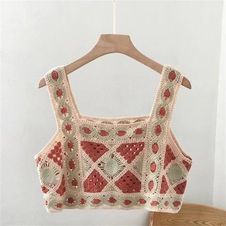 Product Introduction of Bohemian ethnic style small camisole vest embroidered hollow knit short piece for women's sleeveless interior 3