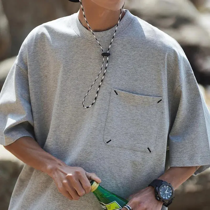 MEN'S retro cotton pocket T-shirt short sleeve summer new casual man half sleepted fashioncasual loose male clothing Menswear Top Lingerie Streetwear