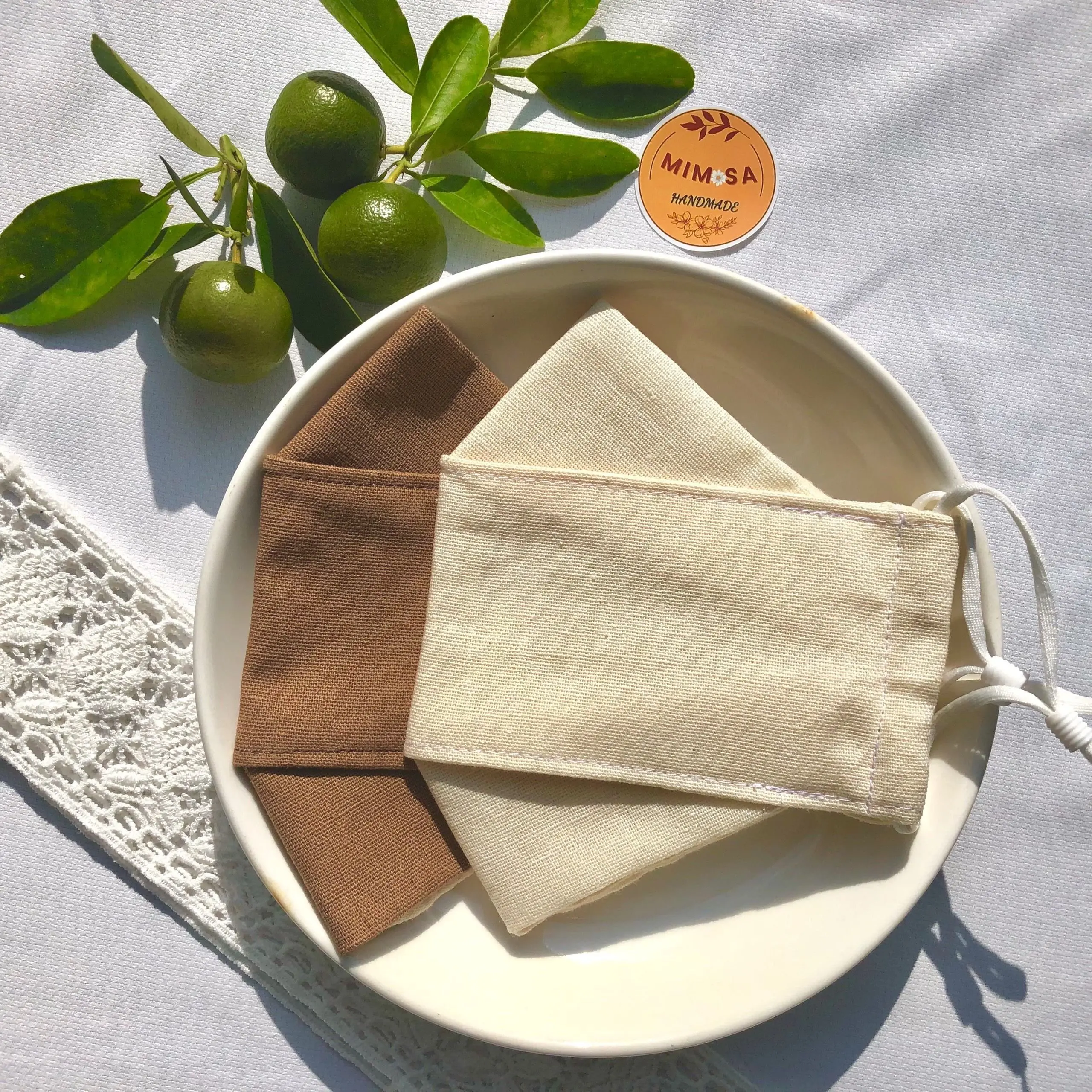 Khẩu trang vải Linen 3D (3 lớp) chống bụi chống nắng tone nâu thanh lịch-MimosaHandmade