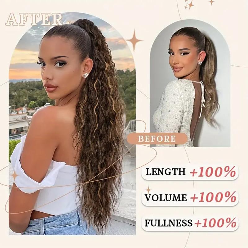 28 Inch Long Wave Claw Clip on Ponytail Hair Extension, Heat Resistant Fake Pony Tail Hair Piece for Women, Synthetic Hair Extensions for Daily Party boho  braids  human  hair blonde blonde synthetic extensions & pieces 2