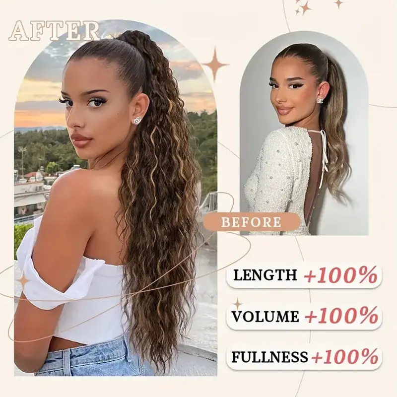 28 Inch Long Wave Claw Clip on Ponytail Hair Extension, Heat Resistant Fake Pony Tail Hair Piece for Women, Synthetic Hair Extensions for Daily Party boho  braids  human  hair blonde blonde synthetic extensions & pieces 2