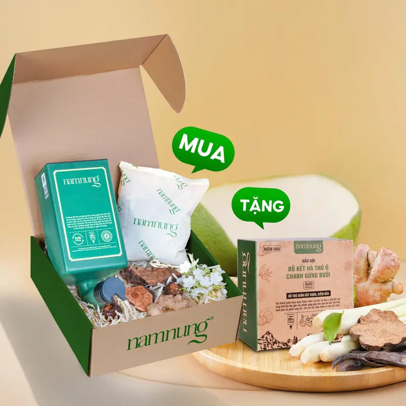 [Rẻ vô địch][MUA 1 TẶNG 1] Combo dầu gội thảo dược NamNung, dầu gội hỗ trợ giảm rụng kiềm dầu dạng túi 500ml chiết xuất thiên nhiên Bồ kết hà thủ ô kèm Chai dán tường TẶNG 1 túi dầu gội cùng loại Chăm sóc tóc, Dưỡng tóc nữ 2