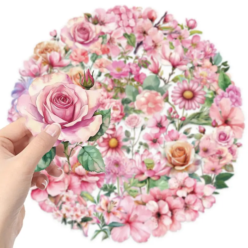 Flower Pattern Sticker, 50pcs/set Watercolor Flower Sticker, Decorative Sticker for DIY Scrapbooking, Journaling, Gift Wrapping, Greeting Card, Art Stickers 3
