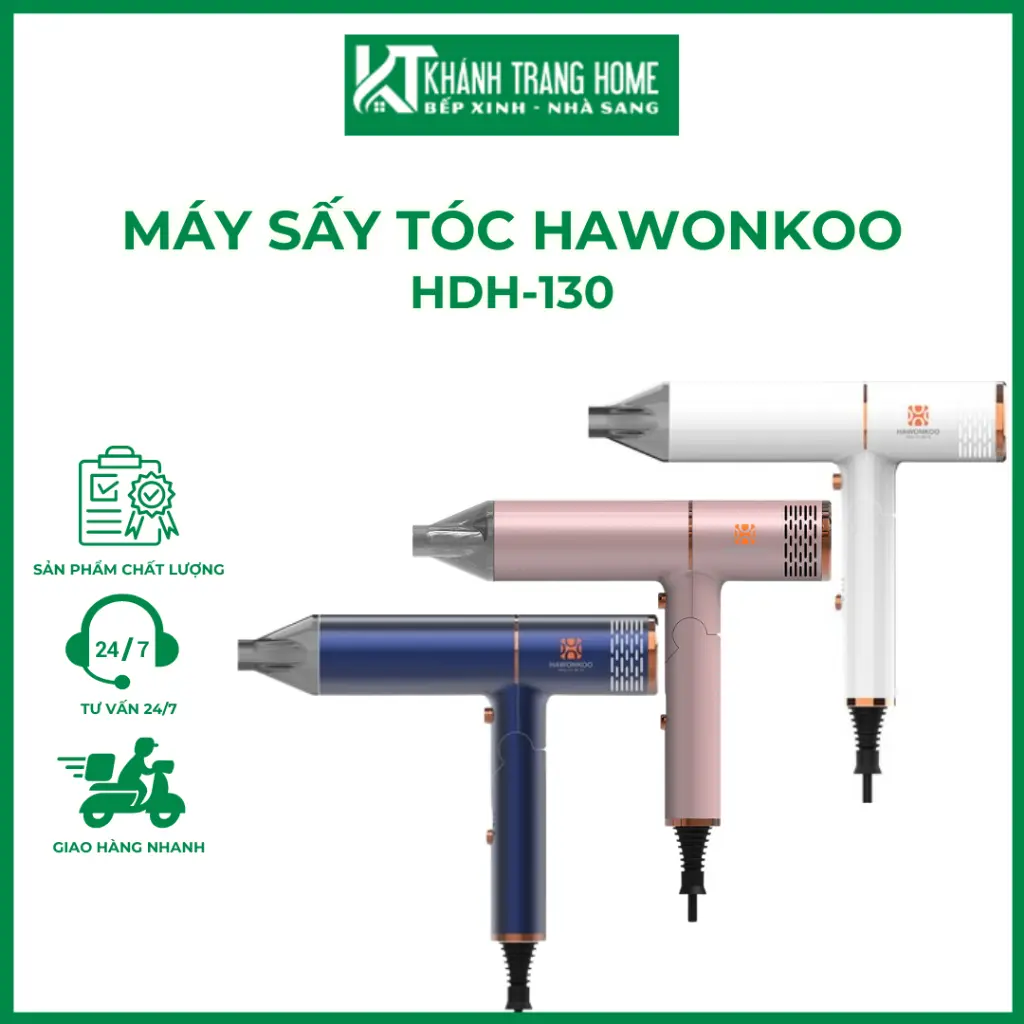 Máy sấy tóc HAWONKOO HDH-130-W thiết kế nhỏ gọn với 3 tone màu pastel tinh tế - Khánh Trang Home