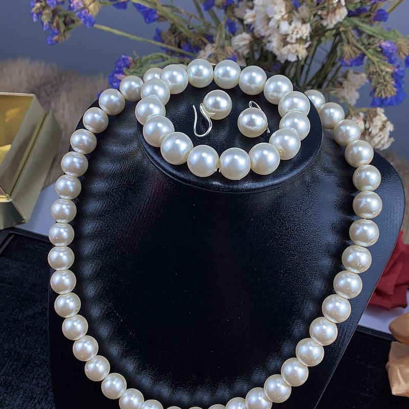 Com bo 3 món chuỗi vòng cổ hoa tai tay ngọc trai san hô 8mm 10mm 12mm 14mm mặc váy áo dài sang chảnh dành cho phái nữ.