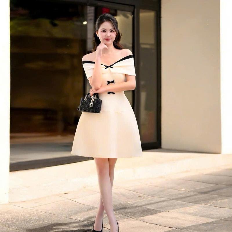 Đầm dự tiệc trễ vai dáng chữ A tôn dáng đính kèm nơ trẻ trung, xinh xắn _ CAPY dress 5