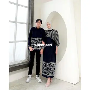 Set Couple Tenun_Asri Marlin Dres Hitam Baju Pasangan Pria Wanita Kondangan Prewedding Natal imlek lebaran sragam guru kartinian Kain Kerja