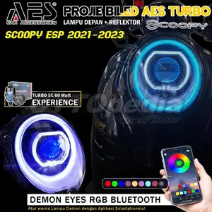 Headlamp Projie Biled AES Turbo Ori PnP All New Scoopy 2020 - 2024 Ring 12 Lampu Depan Komplit Reflektor - PUTIH/PUTIH MERAH, Tenshi/OEM, LAMPU SAJA