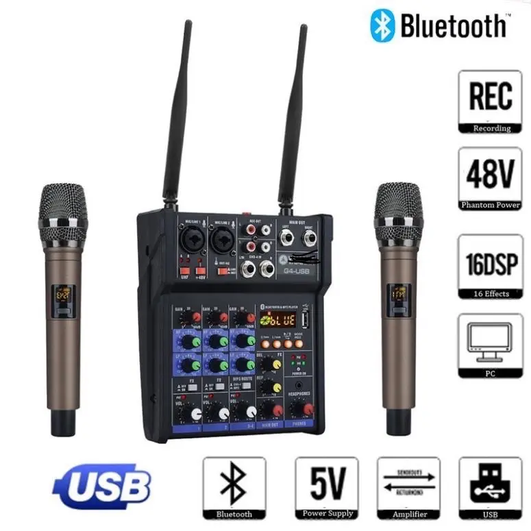 Bộ Mixxer hát livestream G4 Bluetooth kèm 2 mic không dây. Dùng được cho loa kéo, loa ô tô, dàn karaoke gia đình, livestream, thu âm Kem Mixer 1