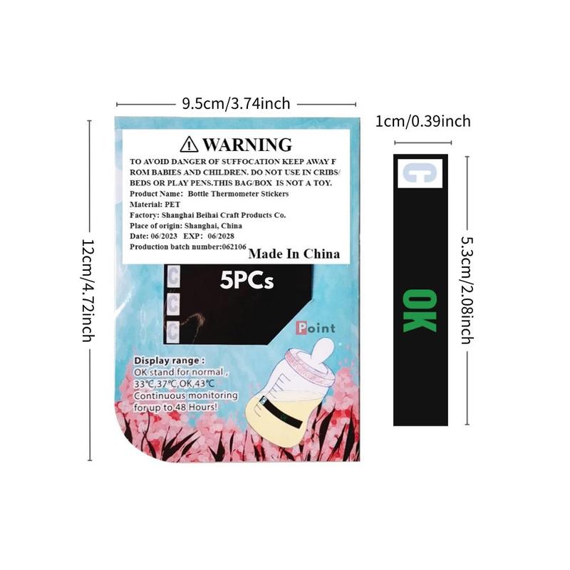 5pcs Baby Bottle Temperature Sensor Sticker, Thermometer Strip for Bottle Temperature Sticker Decal 1