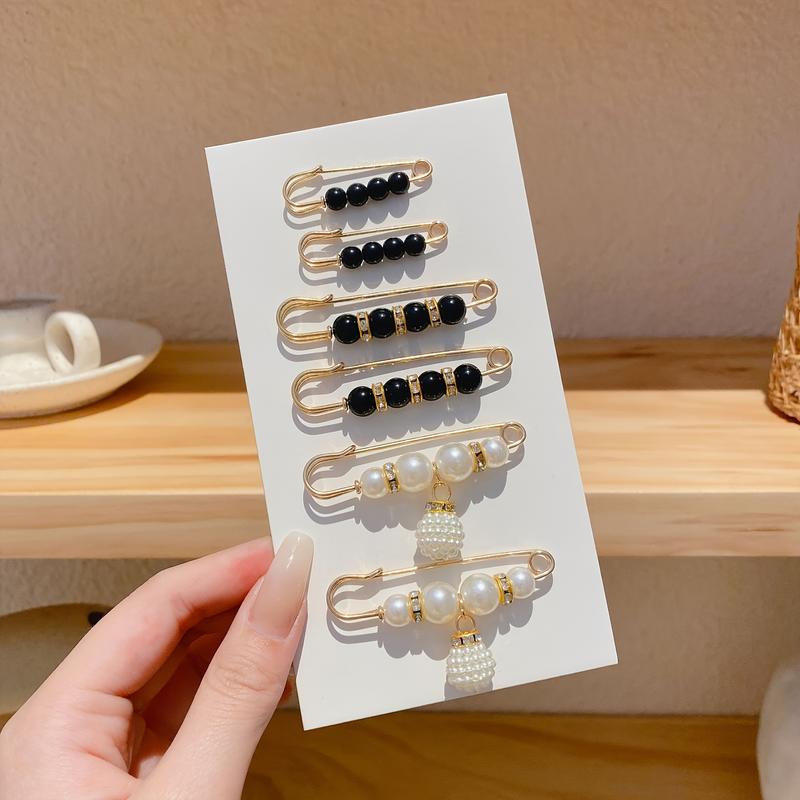 6pcs Faux Pearl Brooch Pins For Women, Cardigan Safety Pin Shirt Dress Pins Pearl Sweater Shawl Clip Waist Pins For Dress Pants White Pearl Brooches For Women 2