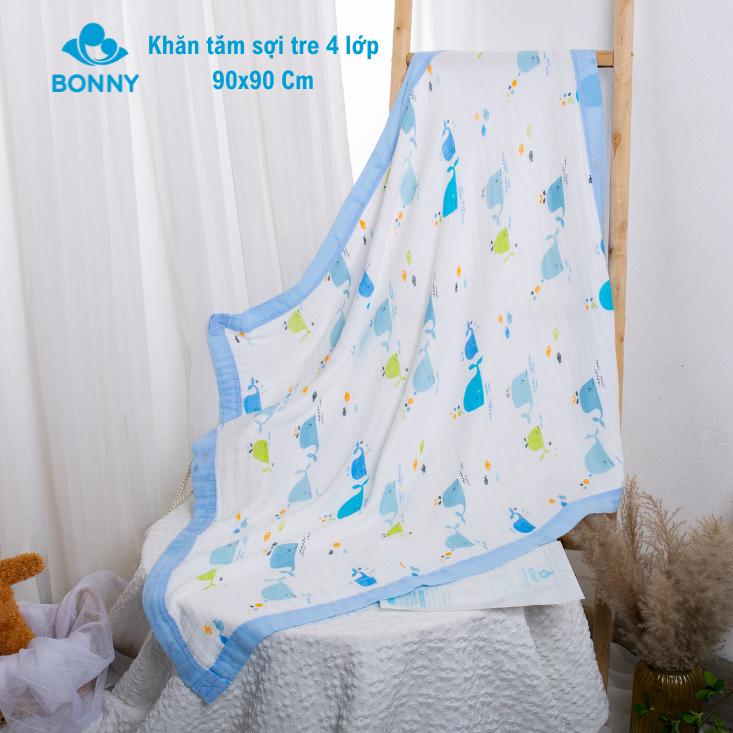 [4 Lớp Tre Bo Viền 90x90Cm] Khăn Lau Người Sau Tắm Và Quấn Ủ Bonny Mềm Mịn Sang Xịn Cho Em Bé
