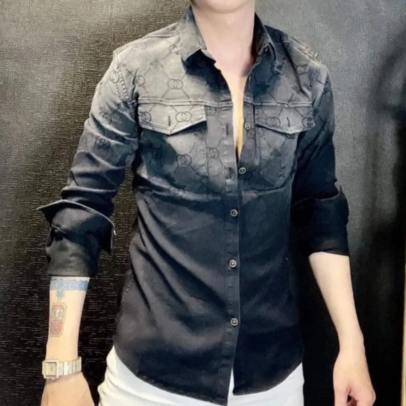 Áo sơ mi nam dài tay in họa tiết đẹp mẫu mới hot hit cao cấp quãng châu Menswear 1