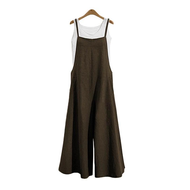 Product Introduction of Women Casual Wide-Legged Jumpsuit Cotton Linen Breathable Sleeveless One-Piece Loose Long Jumpsuit Overalls Lingerie 10