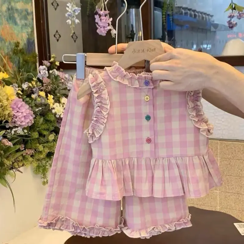 [5-18kg] A496-Set bộ CARO hồng NHIỀU CÚC  cho bé gái mặc  đi học, di chơi sang chảnh, dễ thương [XMGY] 4
