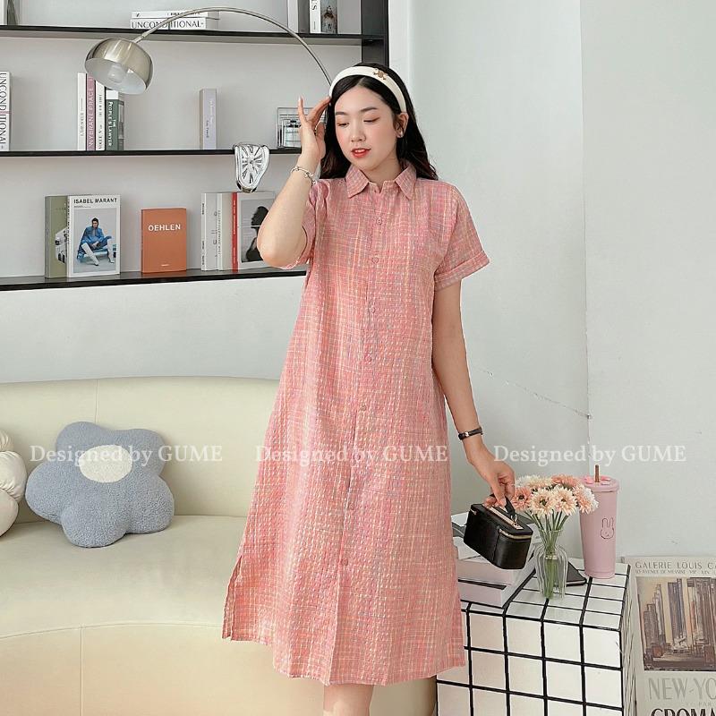 Váy bầu kẻ hồng cổ đức, size 40-100kg, dáng suông mở cúc phía trên GM106 1