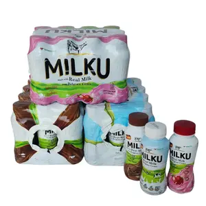 Milku 200ml 1 Set [Isi 12 Botol] / Minuman Susu UHT 1 Krat Cokelat Original Strawberry 1 Lusin
