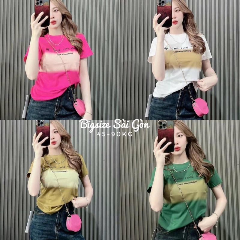 Áo Thun Cổ Tròn In Vải Thun Gân Tăm  Có Bigsize 45- 90 Kg Dễ Thương Nữ Women Top Đen Cổ Tròn Sơ Mi - B.1474