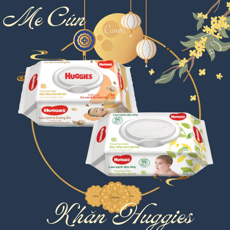 Khăn ướt Huggies 80 tờ không mùi và 72 tờ với tinh chất bơ hạt mỡ Dịu nhẹ an toàn cho da bé