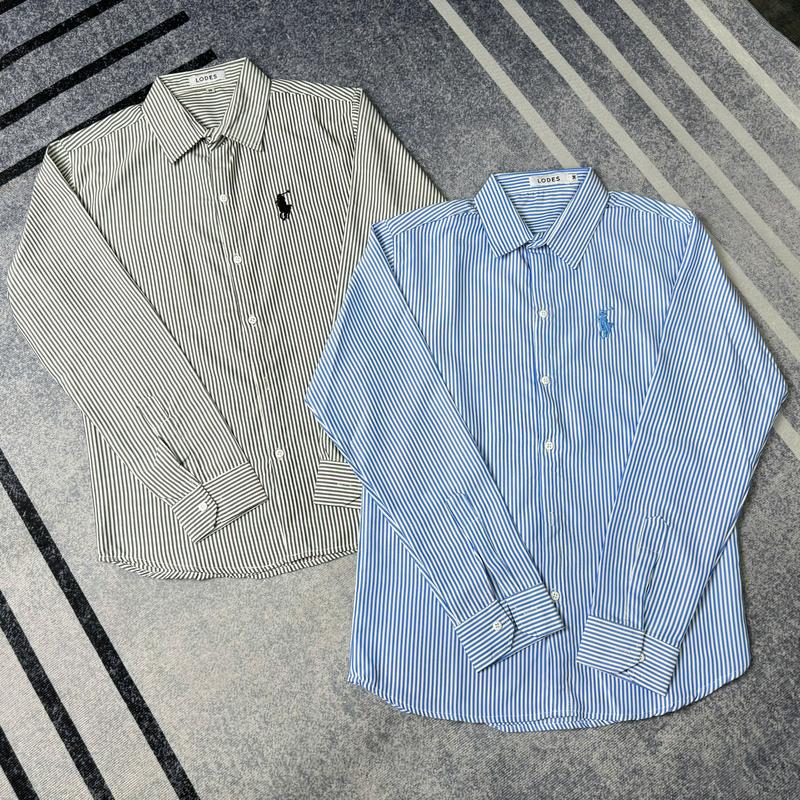 Áo sơ mi nam tay dài phối kẽ sọc thêu logo ngựa boy phố mặt thoáng mát Menswear Top Cổ Tròn