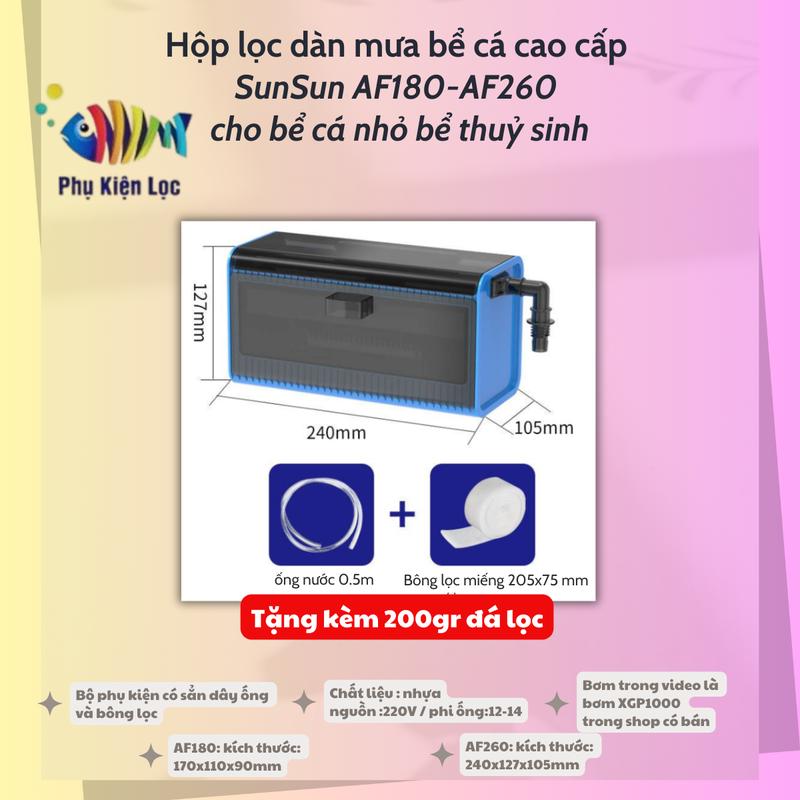 Hộp lọc dàn mưa bể cá cao cấp SunSun AF180-AF260 cho bể cá nhỏ bể thuỷ sinh (tặng kèm 200gr đá lọc)