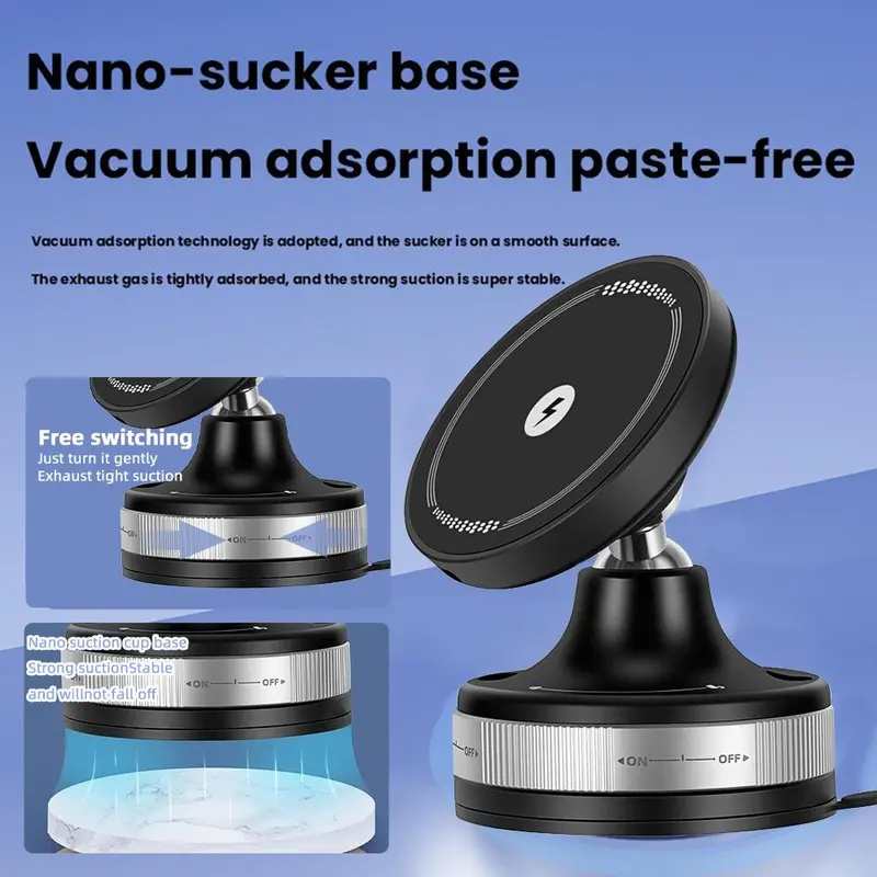 360° Vacuum Magnetic Phone Holder, 2 in 1 Wireless Charger Vacuum Adsorption Magnetic Phone Holder, Kitchen Bathroom Fixed Wall Mobile Phone Holder 6