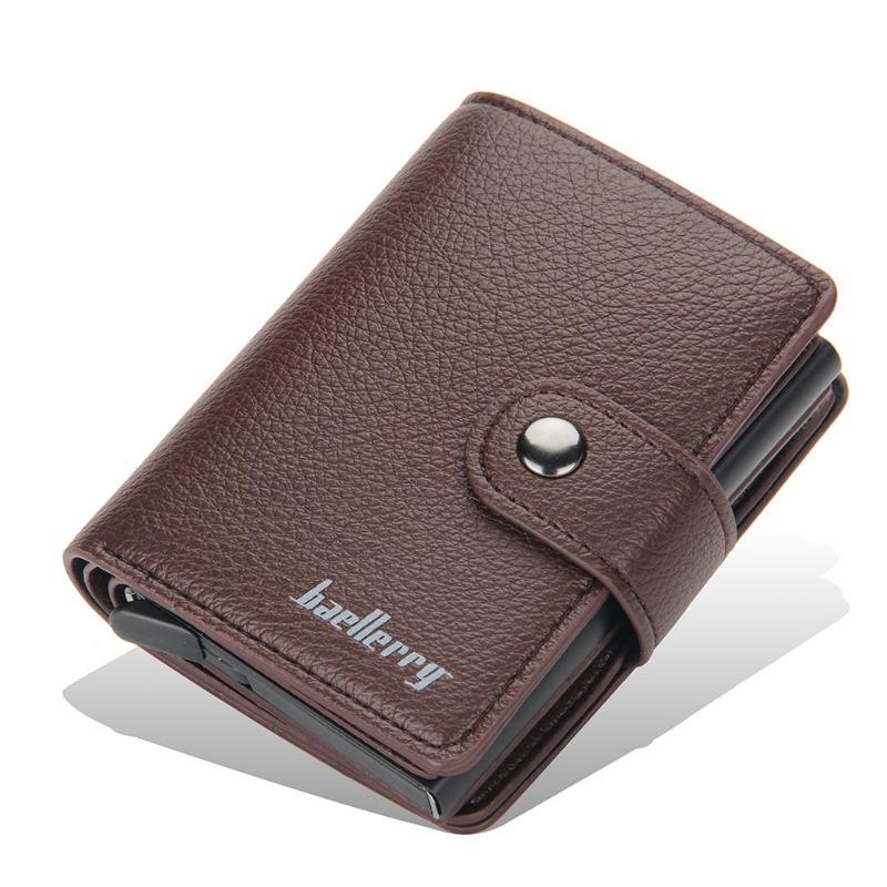Men's Card Holder in European and American Style with Lychee Pattern, Automatic Pop-up Card Type Clasp Wallet, Metal Aluminum Box Card Sleeve 5