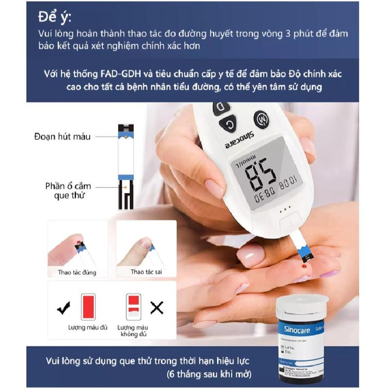 Safe-Accu, que thử đường huyết dùng cho máy Sinocare, hộp 50 que (2 lọ x 25) + 50 kim 5