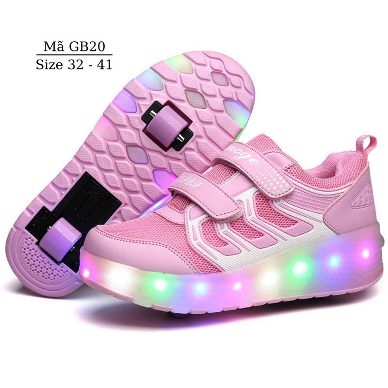 Giày có bánh xe trượt đèn LED phát sáng thể thao 2 bánh gót cho trẻ em bé gái trượt patin đi bộ thời trang cá tính GB20 Sneaker Sport