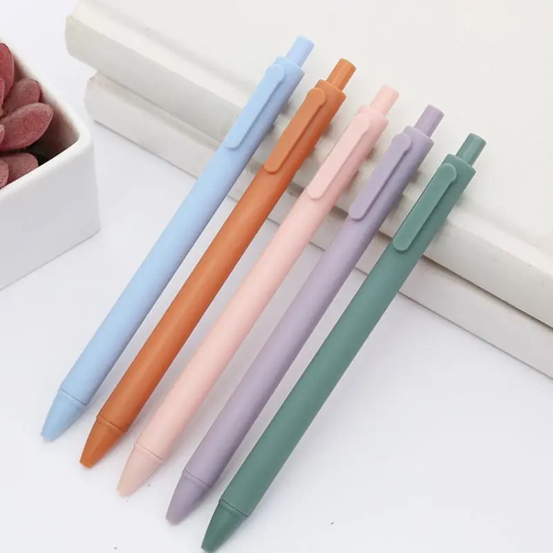 5pcs 0.5mm Macaron Color Gel Pen, Press Type Writing Pen, Office Stationery Supplies For School Students