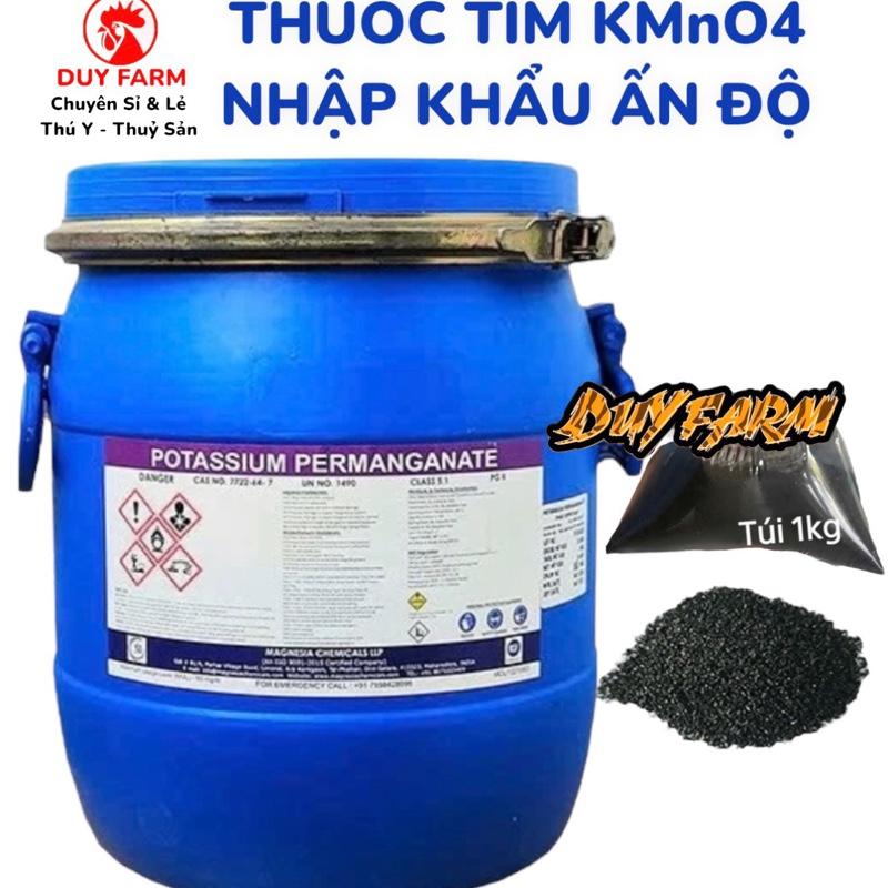   THUỐC TÍM  KMNo4 99% - POTASSIUM PERMANGANATE Thuốc Tím dùng để xử lý nước và diệt khuẩn hồ cá cảnh vuông ao tôm ao nuôi trồng thuỷ sản   Túi 1Kg chiết lẻ  
