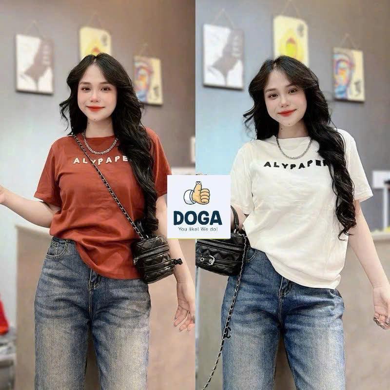 Ao Thun babytee  chất BORIP COTTON xịn có size từ 35kg đến 70kg DOGA chữ dập nổi  trẻ trung 4 màu sang trọng Mã 182 Nữ Women Áo Voi Top Cổ Tròn Trắng